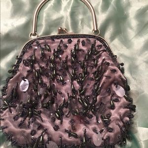 Satin sequined beaded evening bag